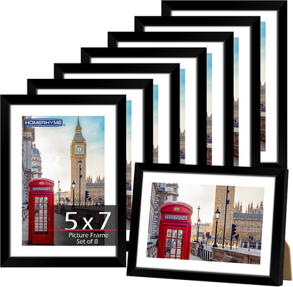 5X7 Picture Frame Set 8 Pack, Black Picture Frames for Wall or Tabletop Display, Fits Pictures 4X6 with Mat or 5X7 without Mat, Poster Photo Frame with Plexiglass for Gallery Home Wall Decor1