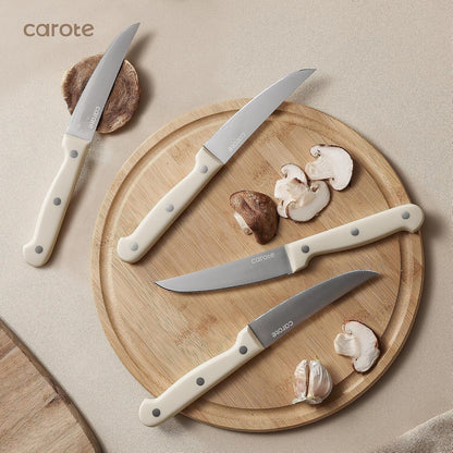 14-Piece Knife Set with Wood Block, Rust-Resistant, Cream | Razor-Sharp High Carbon Stainless Steel Knives, Long-Lasting Sharpness, Forged, Triple-Riveted Ergonomic Non-Slip Handles7