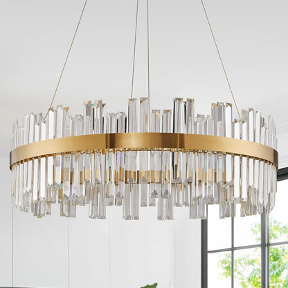 23.6" LED Gold Crystal Chandeliers,Modern round Living Room Chandelier2