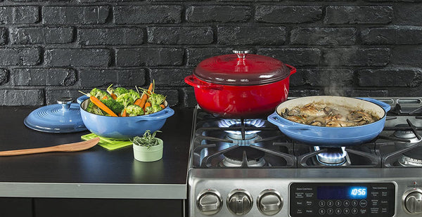 Essential Enamel Cast Iron Dutch Oven, 4.5 Quart, Caribbean Blue | Oven-Safe Enamel Cookware up to 500°F, Heat-Retaining Braising & Roasting Pot, Pfas-Free & Induction-Safe Enameled Cookware4
