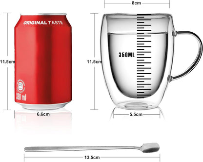 6 Pack Double Walled Coffee Cups Glasses Mug 12Oz Borosilicate Glass | Espresso Cappuccino Latte Tea Cups with Handle, Insulated Heat Resistant Clear Drinking Cups, Hot and Cold Beverages, 350Ml5