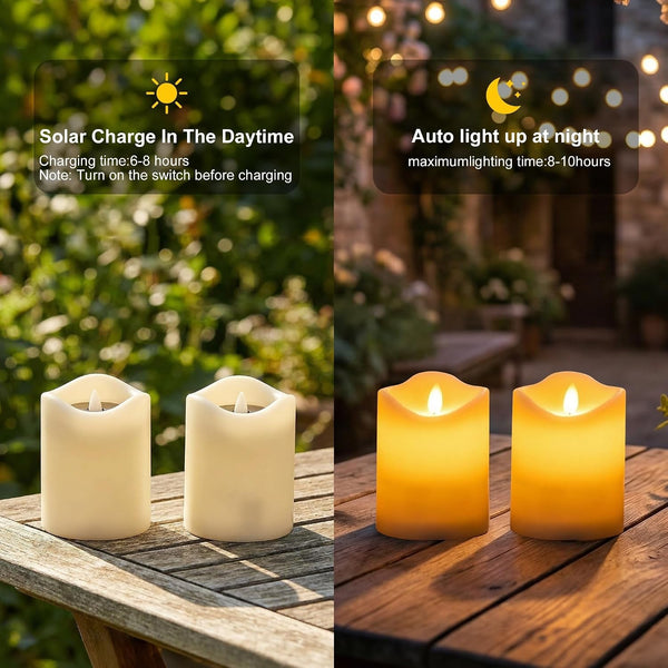 Solar Candles Outdoor Waterproof,6Pcs 3"X4" Solar Flamele Candle2