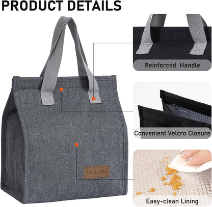 Insulated Lunch Bag for Men Women, Large Reusable Leakproof Lunch Box Container, Small Portable Thermal Snack Bag, Reusable Travel Office Work Beach Cooler Tote Bag for Adults, Grey4
