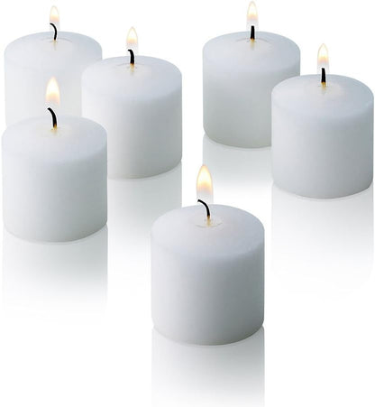 Bulk Pack of 144 White Votive Candles - Box of 144 Unscented Candles - 10 Hour Burn Time - Bulk Candles for Weddings, Parties, Spas and Decorations2