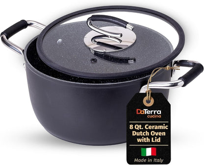 Nonstick Ceramic Dutch Oven with Lid - Oven Safe Pot, 8Qt | Made in Italy, PTFE & PFOA Free, Induction Compatible, Lightweight Design, 450°F Oven Safe, Easy Cleanup, Large Meal Capacity1