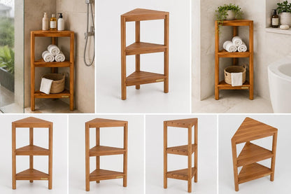 Fully Assembled Teak Corner Shower Shelf, Shower Caddy 26.5"5
