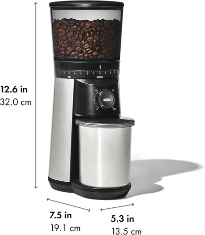 OXO Brew Conical Burr Electric Coffee Bean Grinder - 12 Oz, Silver | Stainless Steel Burrs, One-Touch Automatic, 43 Grind Settings for Drip Coffee, French Press, Cold Brew9