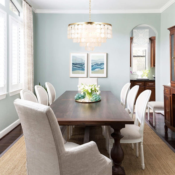 18.2" White Shell Chandeliers, Brushed Brass Finish, Coastal Kitchen Island Light Fixture, 4 Light Modern Pendant Light for Dining Room, Entryway and Bedroom, ETL Listed, AL2608-P43