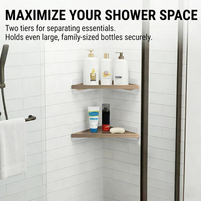 Corner Shower Shelf, 8 Inch Champagne Gold 2-PACK Bathroom Corner Organizer, Adhesive Wall Mounted Shower Caddy, Waterproof Rustproof Metal Storage Rack for Shampoo Soap6