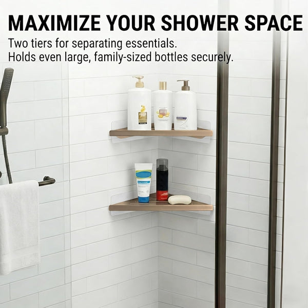 Corner Shower Shelf, 8 Inch Champagne Gold 2-PACK Bathroom Corner Organizer, Adhesive Wall Mounted Shower Caddy, Waterproof Rustproof Metal Storage Rack for Shampoo Soap6