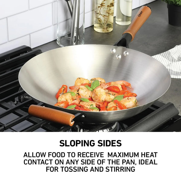 Oster Sangerfield 14-Inch Stainless Steel Wok with Wood Handles, Durable Non-Stick Stir Fry Pan for Gas and Electric Stovetops2