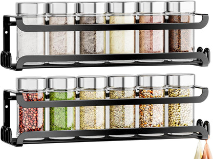 2 Pack Wall Mounted Spice Rack for Spice Jars & Seasonings (Black)1