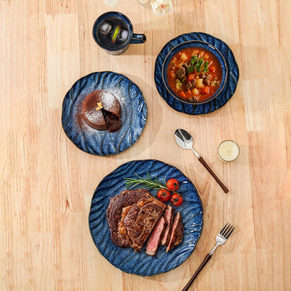 Ceramic Dinnerware Sets for 4, 16 Pcs Plates and Bowls Sets, Reactive Glaze Ceramic Dish Set, Scratch Resistant, Microwave & Dishwasher Safe, Highly Chip and Crack Resistant Dishware Sets, Ocean Blue7