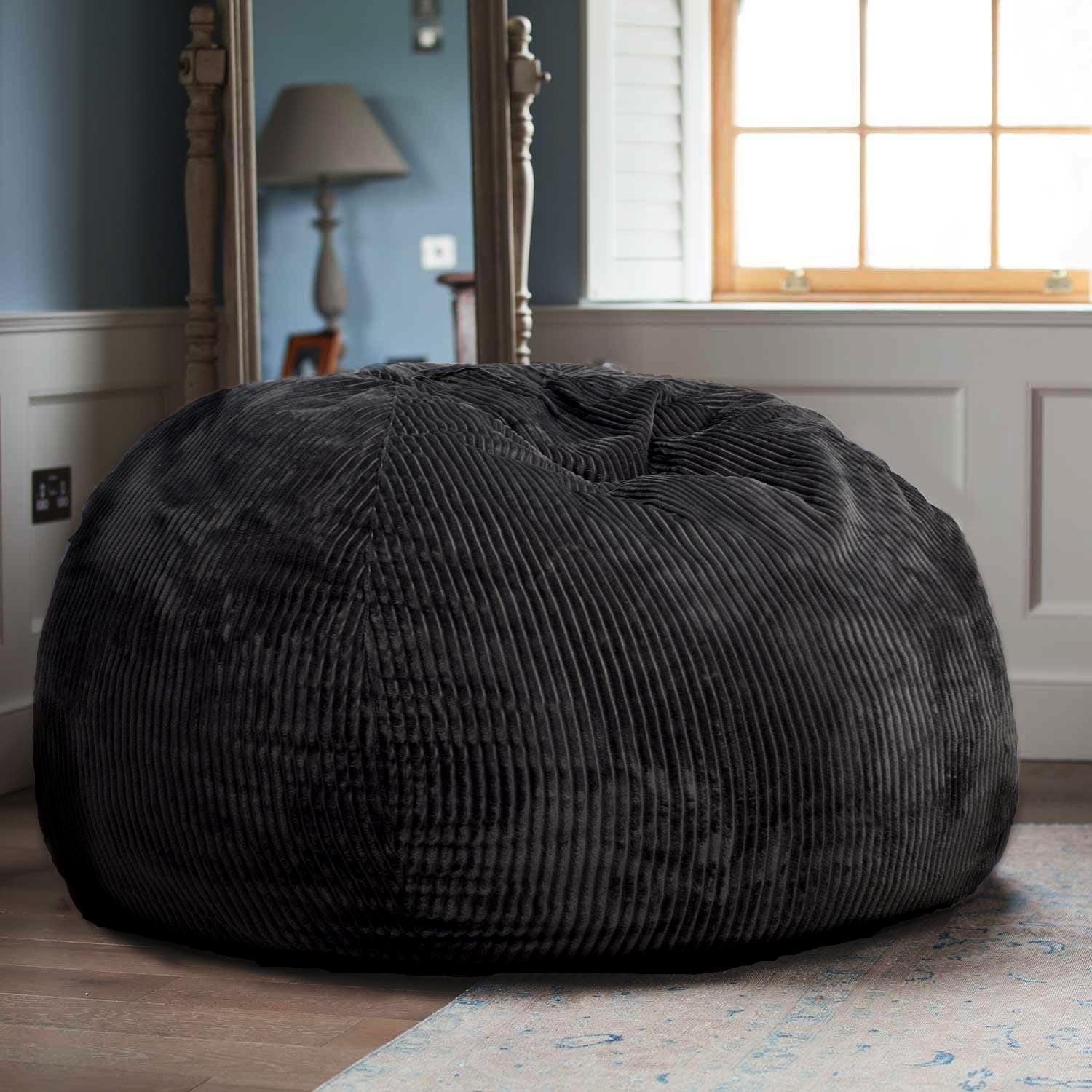 bean-bag-chair-with-faux-rabbit-fur-cover-for-teens-and-kids-with-filling-memory-foam-bean-bag-chairs-soft-faux-fur-fabric-2-5-feet-round-fluffy-bean-bag-sofa-essential-for-reading-games