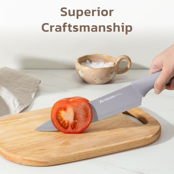 Knife Set, 13 Pieces Kitchen Knives Set with Healthy Anti-Rust Coating, Dishwasher Safe, Stainless Steel Chef Knife Sets with 6 Blade Guards, Fathers Day Gift for Men Morandi8