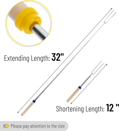 '- Marshmallow Roasting Sticks, 32”, 5 Pack, Dark Brown | Wooden Handle, Extendable Stainless Steel Smores Sticks for Fire Pit, Smores Skewers, Campfire Cooking Equipment3