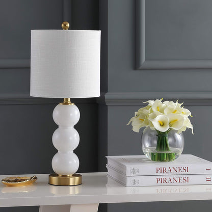February 21" Stacked Sphere Table Lamp, White/Brass Gold8