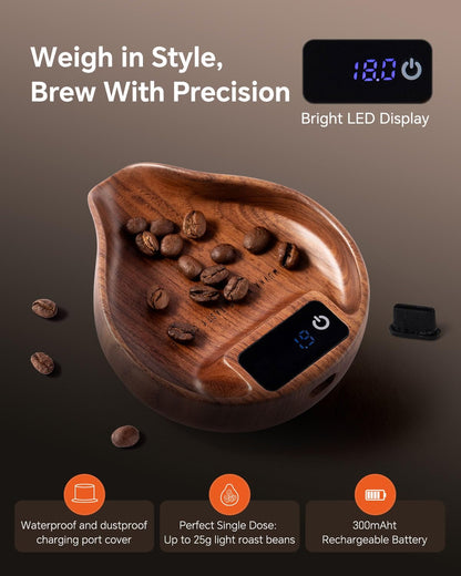 Walnut Coffee Bean Scale 20G/0.1G Precision with Spoon | Small & Easy Measuring/Dosing, LED Display for Kitchen Weighing, Espresso, Tea, Coffee Lover Gifts4