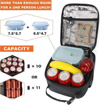 Lunch Bag for Men Women Adults Small for Office Work Picnic - Reusable Portable Lunchbag, Black3