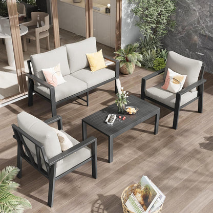 4-Piece Aluminum Outdoor Patio Furniture Sets All-Weather Patio Conversation Set Sectional Sofa with Coffee Table & Cushions with Removable Covers for for Deck Backyard Garden Poolside Balcony Porch7