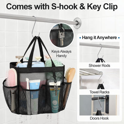 Mesh Shower Caddy Portable - 8 Pockets, S-Hook, Shower Bag for Dorm Camping7