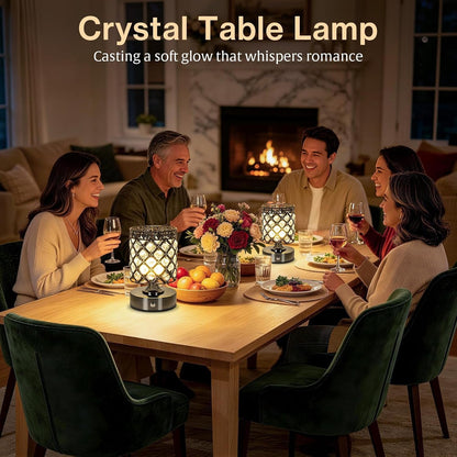 Black Small Crystal Rechargeable Cordless Table Lamps Set of 28