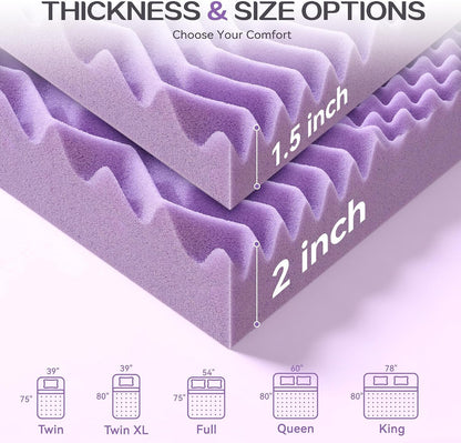 2 Inch 7-Zone Memory Foam Mattress Topper Twin XL, Twin Extra Long Mattress Pads for College Dorm Room, Pressure Relieve Certipur-Us Certified, 39X80 Inches, Violet9