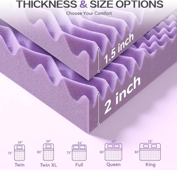 2 Inch 7-Zone Memory Foam Mattress Topper Twin XL, Twin Extra Long Mattress Pads for College Dorm Room, Pressure Relieve Certipur-Us Certified, 39X80 Inches, Violet9