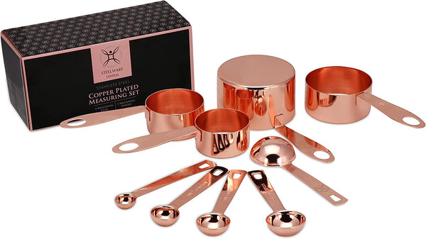 Copper Measuring Cups and Spoons Set - 9-Piece Food-Grade Stainless Steel Measuring Set with 2 Storage Rings for Heavy Duty Cooking & Baking, Rose Gold8