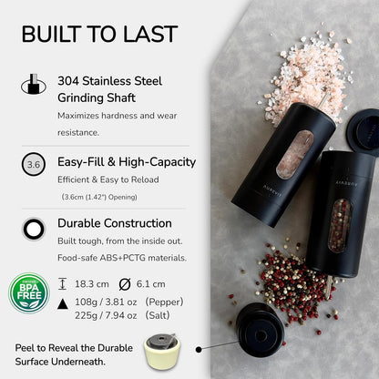Salt and Pepper Grinder Set Manual, Salt and Pepper Mill with Ceramic/Stainless Steel Core, External Adjustable Coarseness, Refillable, Durable (2 Packs, Greige&Buttercream)6