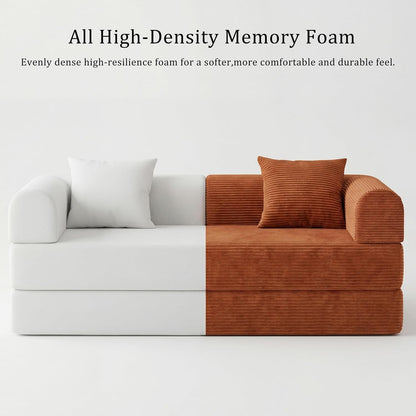 Futon Sofa Bed Modular Loveseat Sleeper Folding Pull Out Couch with Pillows, No Assembly Required Boneless Couch for Living Room Bedroom Guest Room (Orange, 59.06" Loveseat Sofa)8