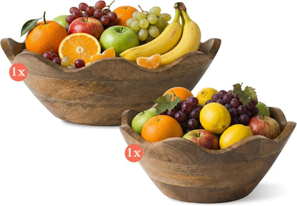 Premium Acacia Salad Bowl Set - Natural Finish, 10In and 12In, 2-Set1