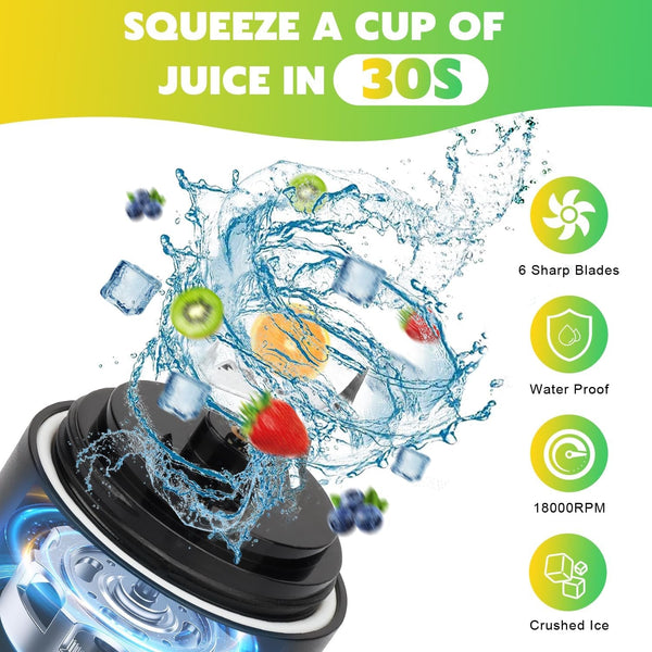 Portable Blender Personal Juicer for Shakes Smoothies with Insulated Sleeve | 20 Oz Electric Protein Shaker Bottle, Travel Lid, USB-C Rechargeable, Mini Small Cordless Blender Cup for Kitchen Travel Gym2