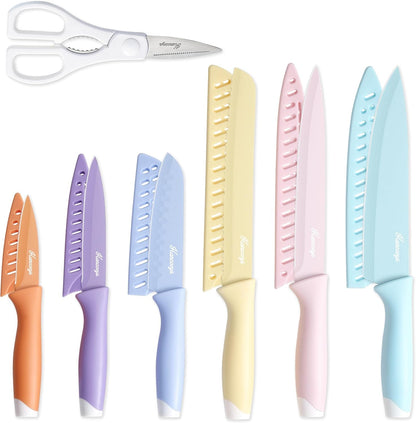 Knife Set, 13 PCS Colorful Kitchen Knives Set with 6 Blade Guards | Stainless Steel Blades, Ceramic Nonstick Coating, Rust-Resistant, Non-Slip, Dishwasher Safe, House Warming Gifts New Home1