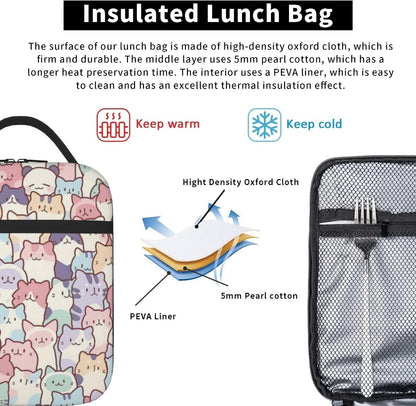 Cute Colorful Cats Insulated Lunch Bag,Kids Lunch Box for Girls Boys Teens4