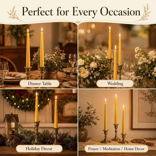 Beeswax Taper Candles,Pure Bees Wax Candle Sticks,8 Inch,12 Pack,Non-Toxic7