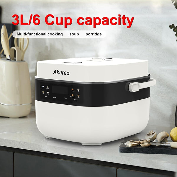 3L Smart Rice Cooker, 6-Cup Uncooked, Fuzzy Logic, Stainless Steel Spherical Inner Pot with Non-Stick Ceramic Glaze Coating, Keep Warm, Cream White2