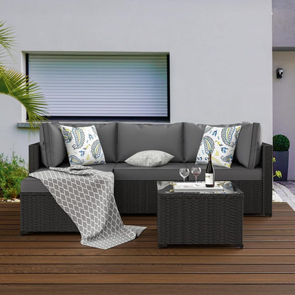 Patio Furniture Set, 5PCS Outdoor Sectional W/ Ottoman & Cushion, Grey5