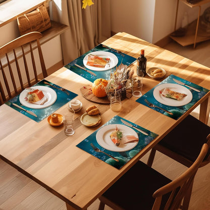 Sea Turtle Placemats Set of 4, Waterproof Place Mats Non-Slip Washable Table Mats Set for Kitchen Dining Holiday Party Wedding Decor 12X18 Inch4