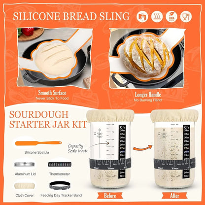 Sourdough Starter Kit, Sourdough Bread Baking Supplies, Sour Dough Starter Kits, Woven Bread Proofing Basket, Sourdough Kit Jar Sour Dough Bread Making Tools Kit Accessories, Gifts for Women Mom Wife4