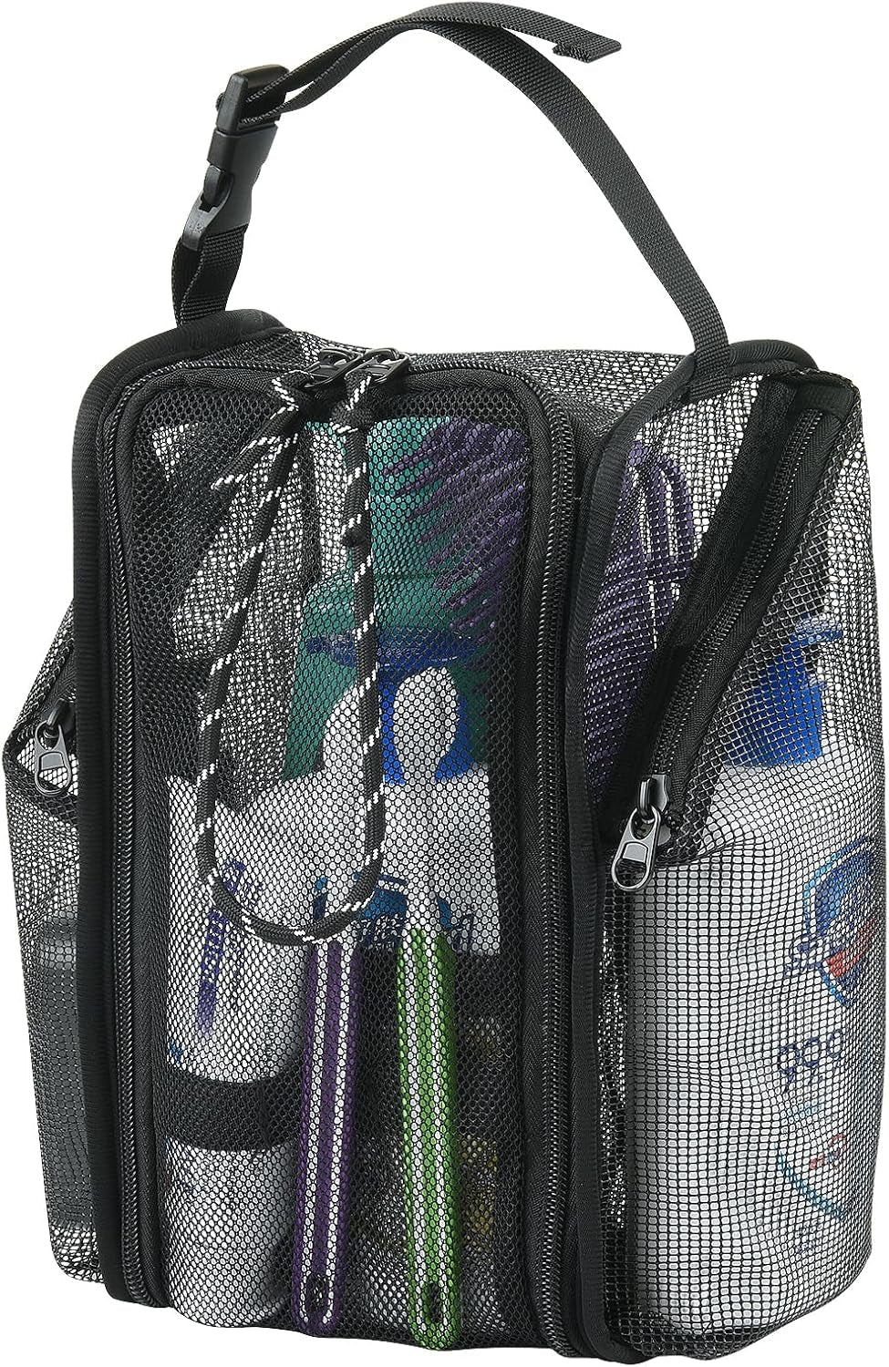 mesh-shower-caddy-toiletry-organizer-hanging-shower-tote-bag-quick-dry-shower-organizer-portable-bath-bag-with-durable-zippers-side-pockets-for-travel-gym-swimming-beach-and-camp