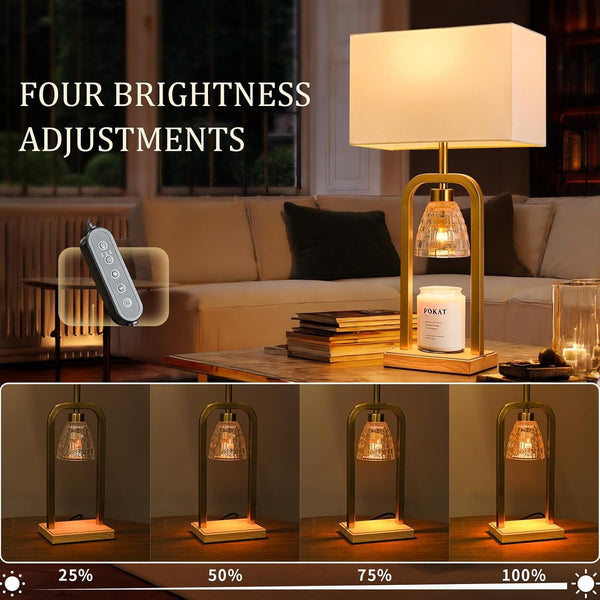 2 in 1 Gold Table Lamp with Candle Warmer, Timer & Dimmer, Modern3