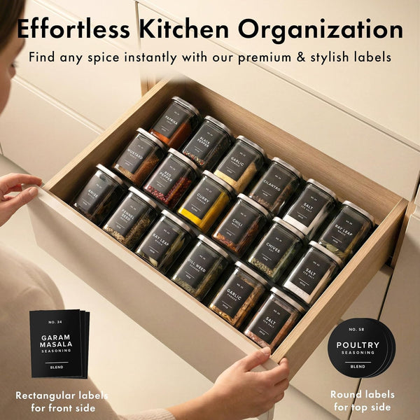 Glass Spice Jars with Labels and Steel Lids (12 X 6.4Oz) Spice Containers with 160 Label, Steel Funnel, Shaker Inserts, Empty Square Seasoning Organizer for Spice Rack, Cabinet, Drawer4