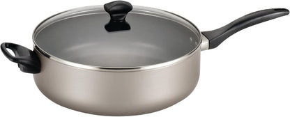 Dishwasher Safe Nonstick Aluminum Jumbo Cooker Chef'S Pan with Lid and Helper Handle, Kitchen Cookware, 6-Quart, Champagne1