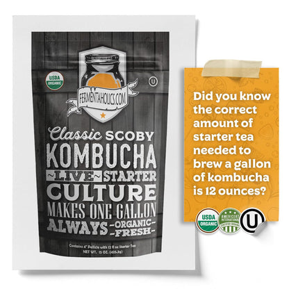 ORGANIC Kombucha SCOBY with Twelve Ounces of Starter Tea - Live Starter Culture - Makes a One Gallon Batch - 1.5 Cups of Strong Mature Starter Tea - Brew Your Own Kombucha (1 Pack, 1, Count)9