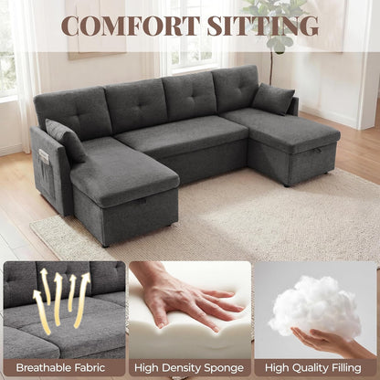 100" Sleeper Sofa Couch, Sectional Sofa Bed, Dark Grey6