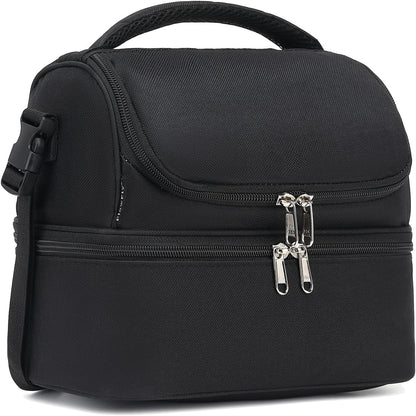 Double Decker Cooler Insulated Lunch Bag Large Tote for Boys, Girls, Men, Women, with Adjustable Strap,Black1