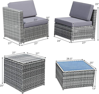8 PCS Outdoor Patio Furniture Set, Rattan Wicker Sofa Set, Sectional Sofa Couch Conversation Set W/Storage Table and 12 Zippered Cushions for Garden Backyard Poolside (Grey)4