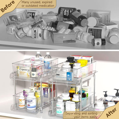 2-Tier Bathroom Organizer with Dividers, Clear under Sink and Pull-Out Cabinet Organizer for Kitchen and Pantry Storage7