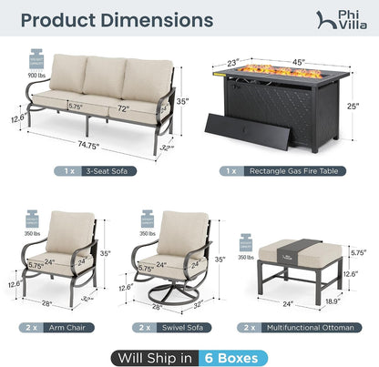 8 Piece Metal Patio Furniture Set with Fire Pit Table, Beige2